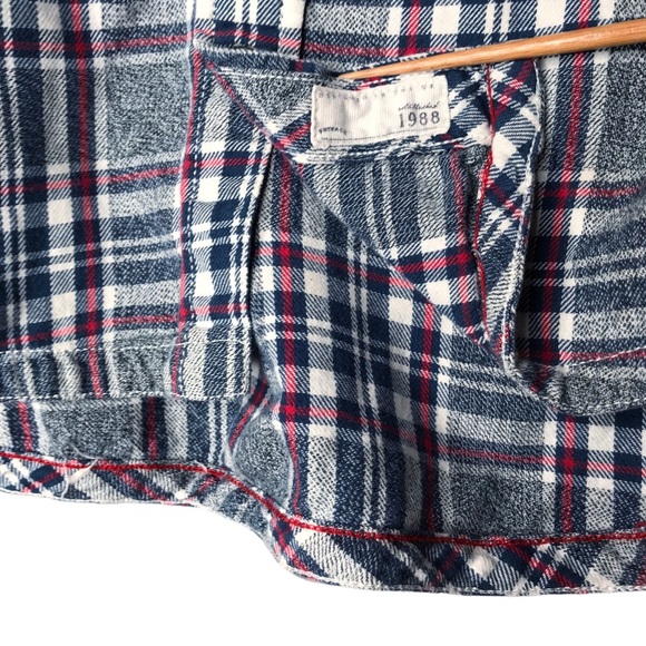 FatFace Plaid Flannel Long Sleeve Button Front Western Blue Grey Red Men's Large - Picture 6 of 11